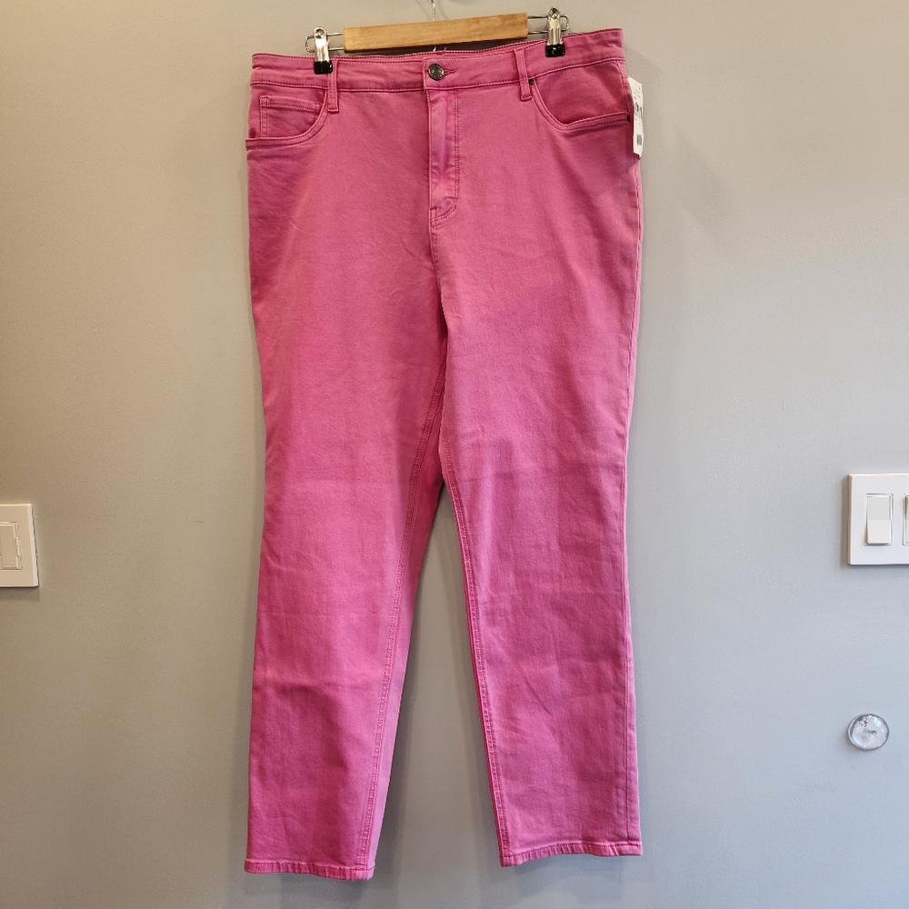 Kut from the Kloth High Rise Naomi Fab AB Girlfriend Ankle Straight Pink Denim